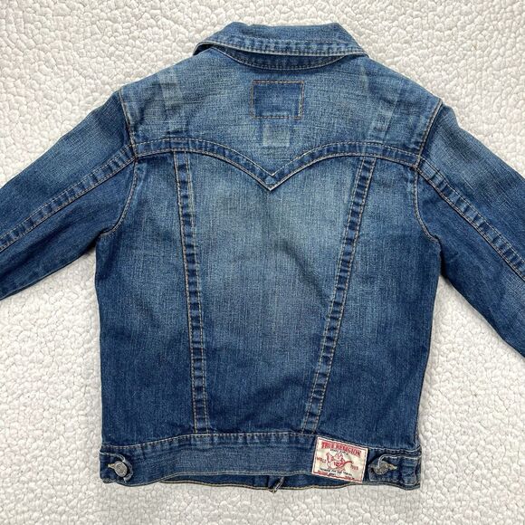 True Religion Denim Trucker Jacket Jimmy Women’s Medium Distressed Y2K - Picture 3 of 14
